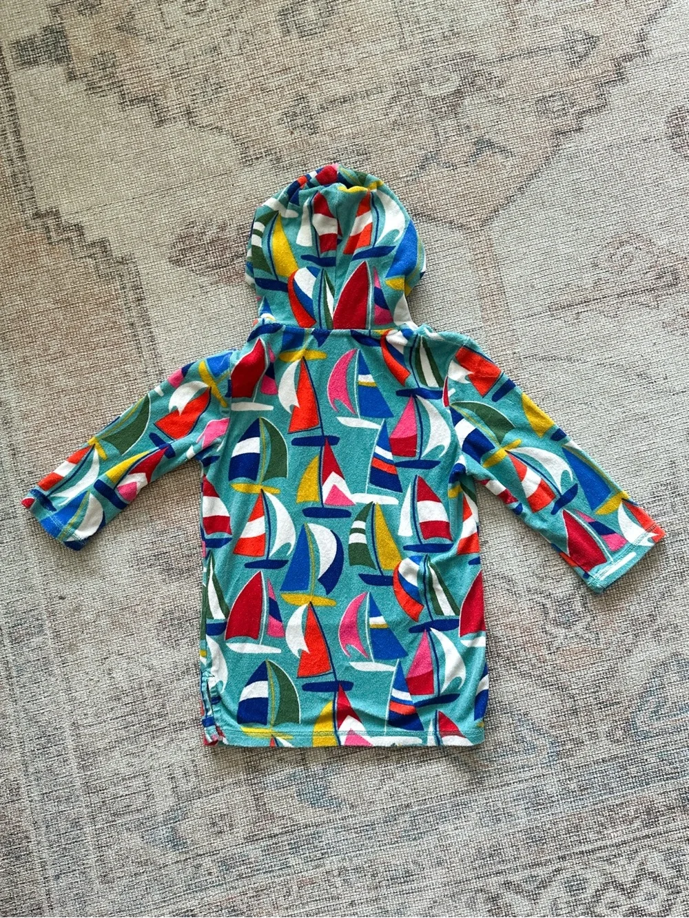 Mini Boden Terry Towel Hoodie 5-6y Sailboat Swim CoverUp